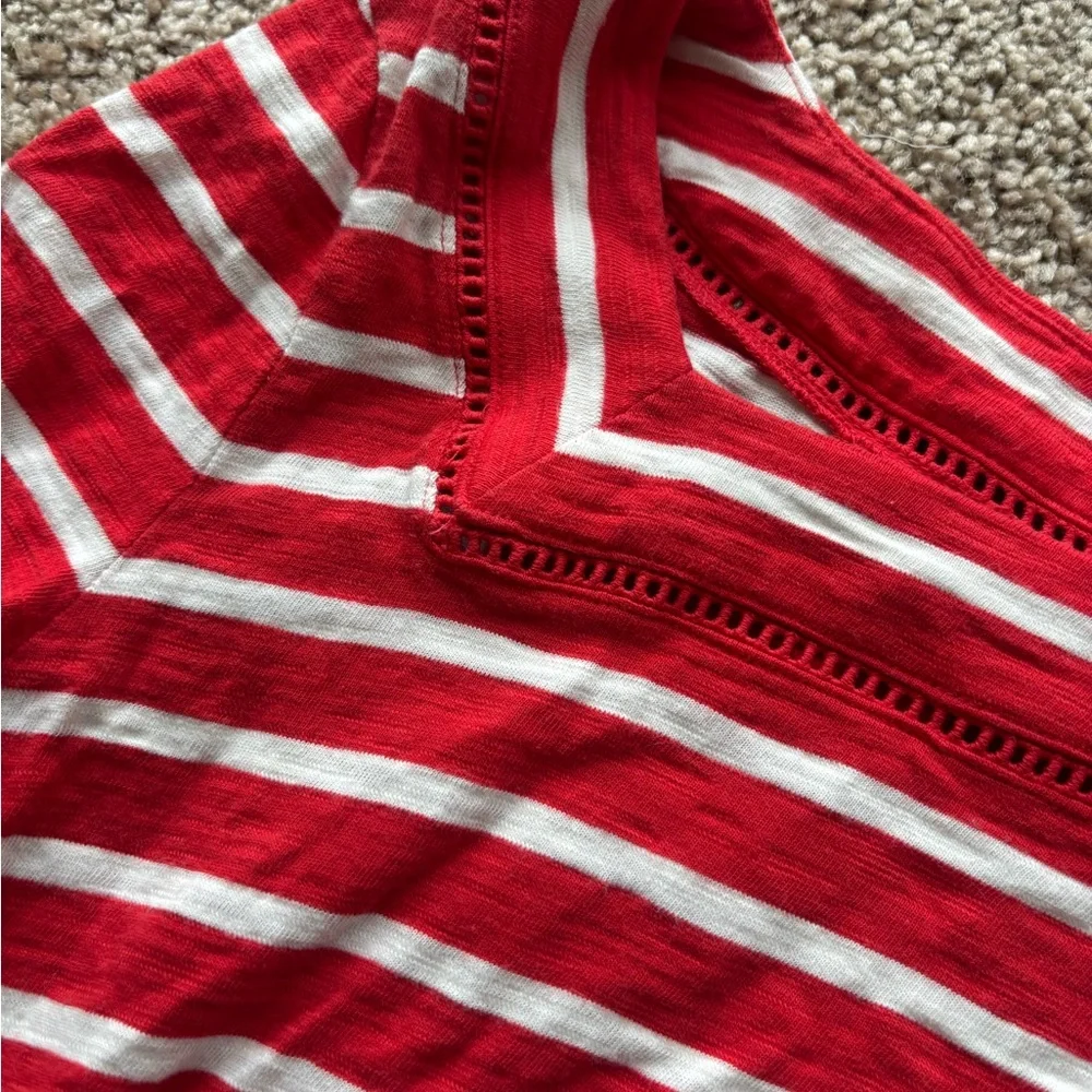 Talbots Red and White Striped 3/4 Sleeve Sailor Collar Blouse - Picture 2 of 4